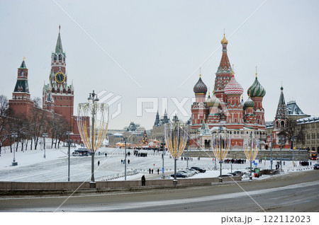 view of the Red Square with New Year's lights view of the Red Square with New Year's lights 122112023