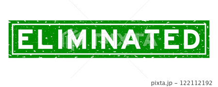 Grunge green eliminated word square rubber seal stamp on white background 122112192