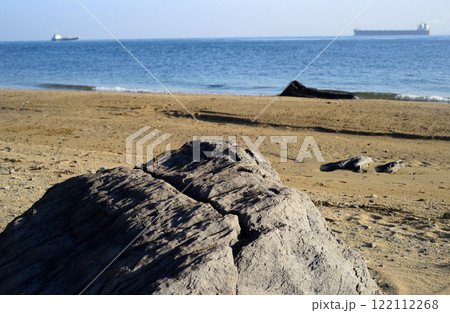 小豆島三都半島釈迦ヶ鼻砂浜の波打ち際-7 122112268