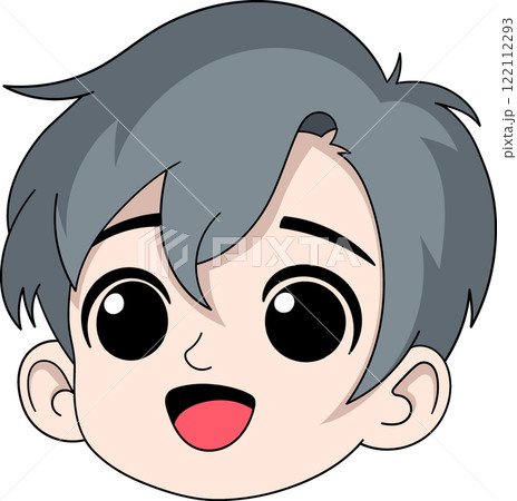 Happy Cartoon Boy Face with Gray Hair and Big Eyes Happy Cartoon Boy Face with Gray Hair and Big Eyes 122112293