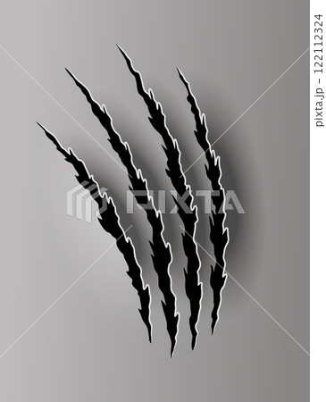 Bear or tiger claw mark. Scratches and torn traces of vector animal paw slashes. Hole in sheet of paper with torn edges. Vector illustration 122112324