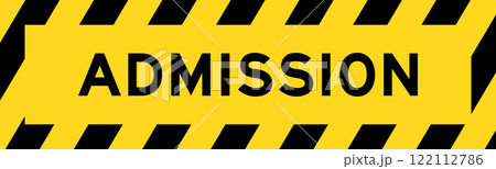 Yellow and black color with line striped label banner with word admission 122112786
