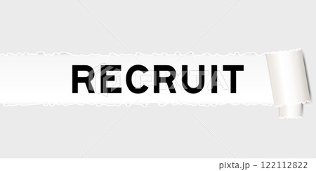Ripped gray paper background that have word recruit under torn part 122112822