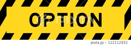 Yellow and black color with line striped label banner with word option 122112852
