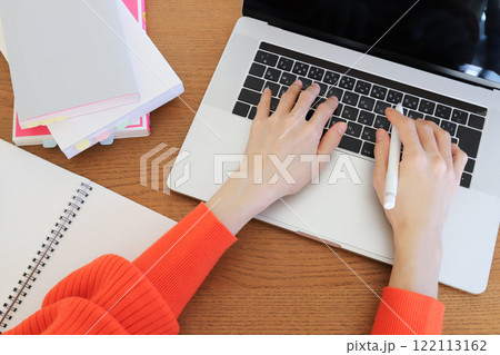 パソコンを使う女性の手元 ビジネス パソコンを使う女性の手元 ビジネス 122113162