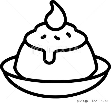 Matcha pudding in outline icon style, japanese food theme. 122113238