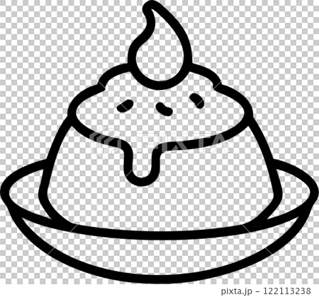 Matcha pudding in outline icon style, japanese food theme. 122113238
