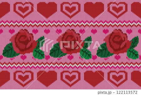 Knitted pattern seamless fabric Valentine day. traditional knitted pattern vector roses style. Designed for background ,wallpaper ,valentine ,clothing ,knitted pattern ,fabric ,embroidery ,textile Knitted pattern seamless fabric Valentine day. traditional knitted pattern vector roses style. Designed for background ,wallpaper ,valentine ,clothing ,knitted pattern ,fabric ,embroidery ,textile 122113572