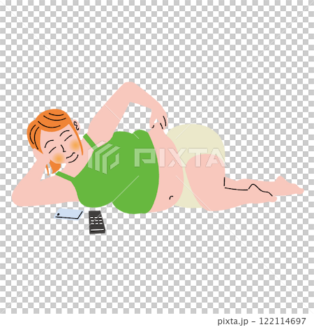 肥胖女人躺著捏脂肪 肥胖女人躺著捏脂肪 122114697