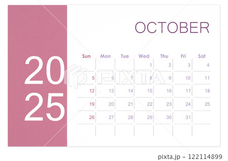 October 2025 Blank calendar page isolated on white background, Save clipping path. 122114899