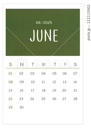 Calendar June 2025 flat style isolated on white background, Save clipping path. 122115001