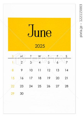 Calendar June 2025 flat style isolated on white background, Save clipping path. 122115003