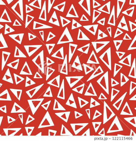 Bold and dynamic geometric pattern with white triangles of various sizes on a red background. Bold and dynamic geometric pattern with white triangles of various sizes on a red background. 122115466