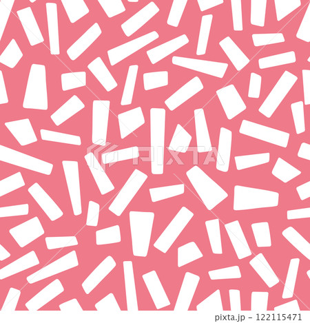 Irregular white geometric shapes scattered across a vibrant pink background 122115471