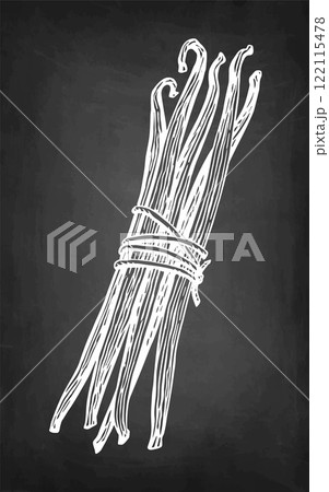 Bundle of vanilla pods chalk sketch. Bundle of vanilla pods chalk sketch. 122115478