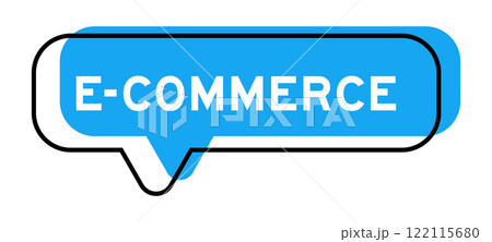 Speech banner and blue shade with word e-commerce on white background 122115680