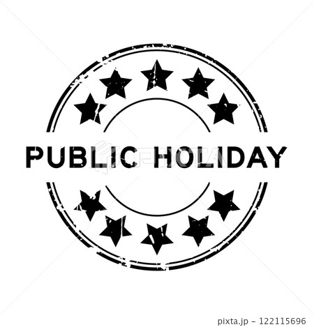 Grunge black public holiday word with star icon round rubber seal stamp on white background 122115696