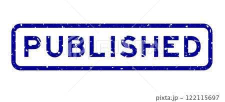 Grunge blue published word square rubber seal stamp on white background 122115697