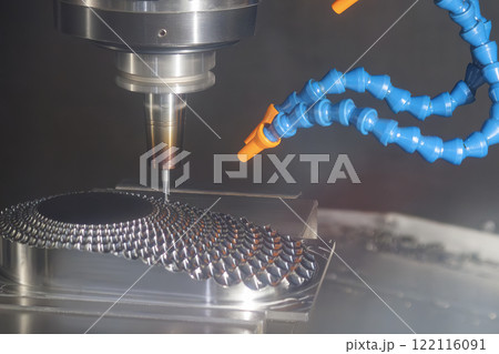 The CNC milling machine cutting  injection mold part by solid ball end mill tool. 122116091