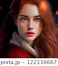 Young female woman with red hair looking at camera, mythical portrait close-up 122116667