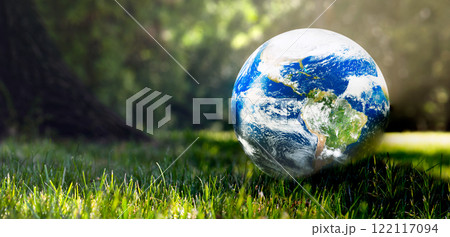 Earth globe on grass, climate change concept Earth globe on grass, climate change concept 122117094