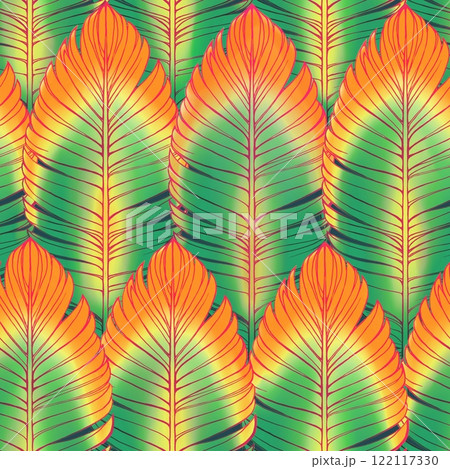 Seamless pattern with tropical, palm leaves or bird feathers. 122117330