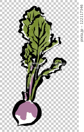 使用單支紫色蘿蔔毛筆的日式手繪彩色插圖 122117346