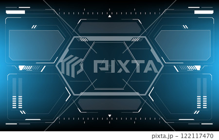 HUD sci-fi interface screen view white circular geometric design virtual futuristic technology creative display on blue vector 122117470