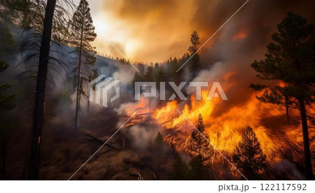 燃え広がる山火事と自然の危機2 122117592