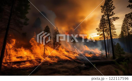 燃え広がる山火事と自然の危機6 122117596