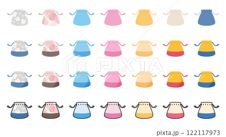 かわいい巾着袋のイラスト素材セット 122117973