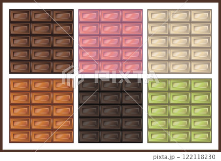 バレンタイン等に使える　つやつや光沢のあるチョコレートのパターンイラスト　6種類セット　テキスト無し 122118230