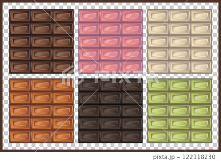 バレンタイン等に使える　つやつや光沢のあるチョコレートのパターンイラスト　6種類セット　テキスト無し 122118230