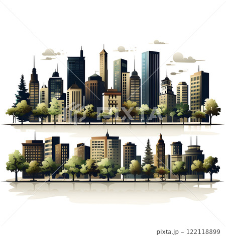city architecture cityscape urban building modern illustration generativeai. isometric line town street exterior downtown design landscape construction district house. 122118899