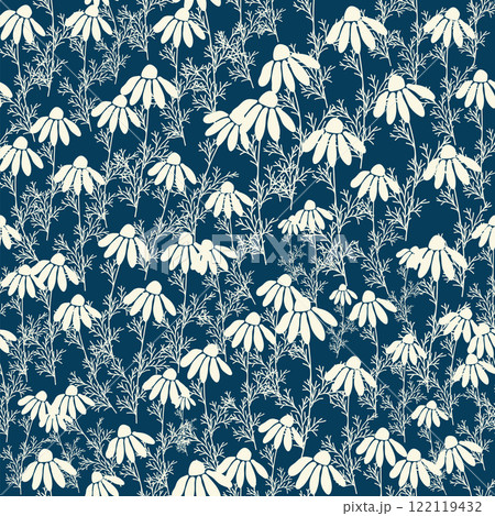 bicolor contour silhouette seamless pattern with flowers and leaves. Abstract floral spring, summer pastel pattern. bicolor contour silhouette seamless pattern with flowers and leaves. Abstract floral spring, summer pastel pattern. 122119432