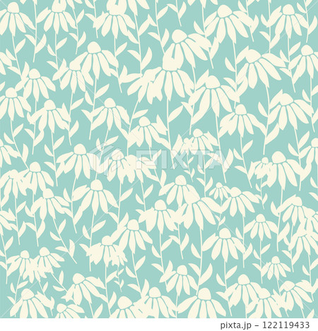 bicolor contour silhouette seamless pattern with flowers and leaves. Abstract floral spring, summer pastel pattern. bicolor contour silhouette seamless pattern with flowers and leaves. Abstract floral spring, summer pastel pattern. 122119433