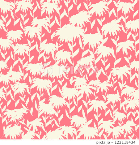 bicolor contour silhouette seamless pattern with flowers and leaves. Abstract floral spring, summer pastel pattern. bicolor contour silhouette seamless pattern with flowers and leaves. Abstract floral spring, summer pastel pattern. 122119434