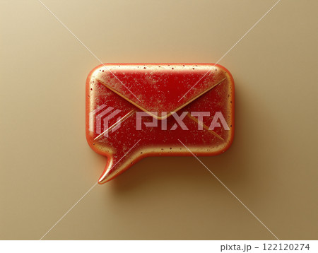 Volumetric envelope symbol icon in mocha, gold, beige and red tones 122120274