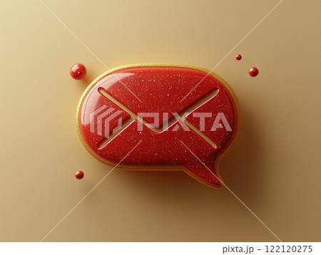 Volumetric envelope symbol icon in mocha, gold, beige and red tones 122120275