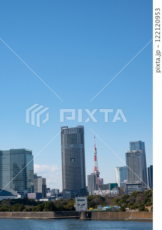 隅田川沿いの高層ビル群と東京タワーの風景 122120953