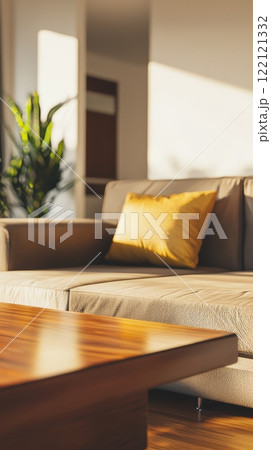 A Cozy Living Room that is filled with Sunlight and features Modern Decor styled beautifully 122121332