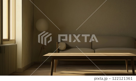 A beautifully designed Minimalist Living Room Interior that is flooded with Natural Light 122121361
