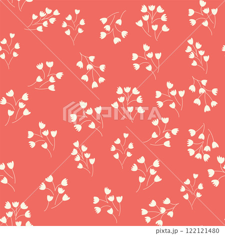Decorative seamless vintage pattern in classic style with small flowers, ditsy. Silhouettes of flowers, Two-color ornament in pastel colors, wedding 122121480