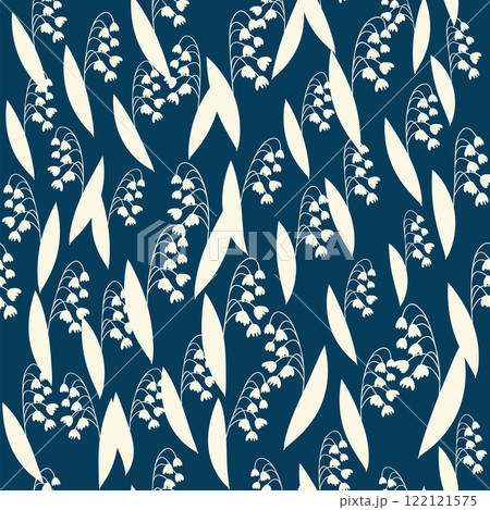 bicolor contour silhouette seamless pattern with flowers and leaves. Abstract floral spring, summer pastel pattern. 122121575