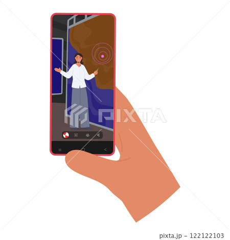 User hand holding smartphone with weather forecast live streaming on internet isolated on white 122122103