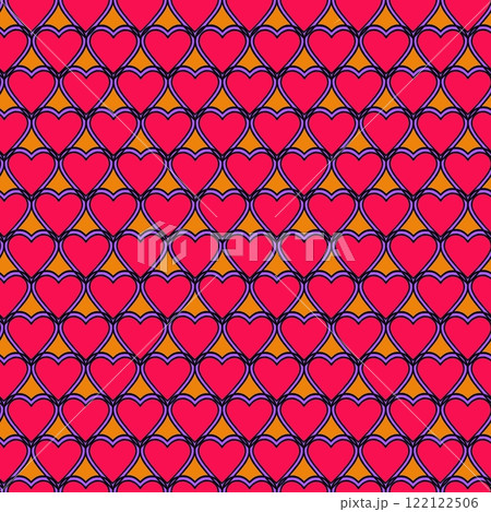 Endless repeating texture with painted hearts for children's prints, lovers and valentine's day. 122122506