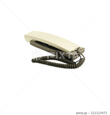 A Classic Wallmounted Telephone featuring a Coiled Cord combines nostalgia and style 122123471