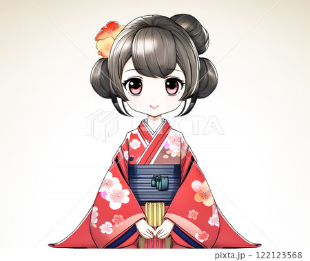 ちびキャラ 和服の女の子のイメージ素材のイラスト素材 [122123568