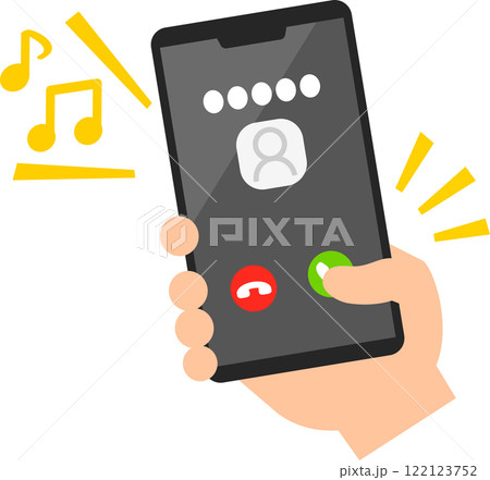 着信中のスマートフォンの応答ボタンをタップする指 122123752