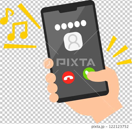 着信中のスマートフォンの応答ボタンをタップする指 122123752